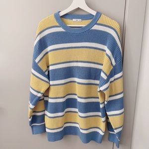 Aritzia Blue and Yellow Striped Crew Neck Sweater